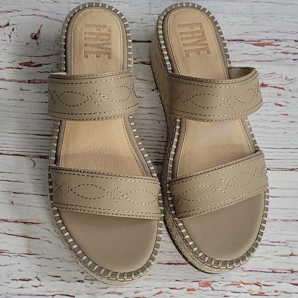 Frye Women's Beige Leather Espadrille Wedges Size 8